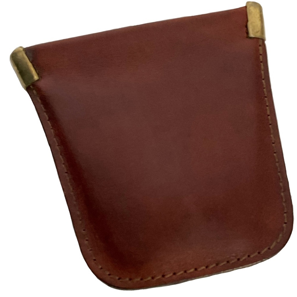 Bugatti Mens Brown Genuine Leather Coin Pouch; Brass Corner; EUC